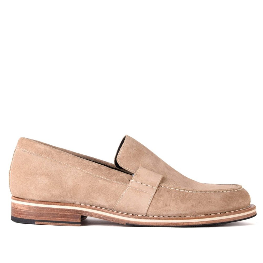 Bashwood Handmade Cream Suede Leather Loafers For Men